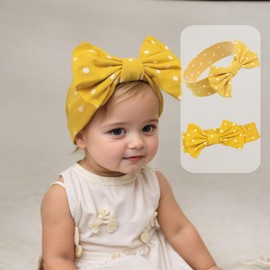 Kenjudess Stretchy Baby Girls Nylon Bows Headbands Polka Dot Turban Hair Bows Knots Tied Elastic Soft Hair Band for Newborn Infant Toddlers Kids (Ginger with White Polka Dots A, Standard)