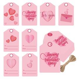 Happy Valentine's Day Gift Tags with String Sweet Themed Party Thank You Gift Tags 2 x 3.5 Inch - Valentine' Day Thank You Tag for Employee Wedding Party Party Favors 48 Pack (Pink)