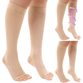 Shellwei 3 Pairs Sheer Compression Socks 20-30 Mmhg Sheer Compression Stockings Lightweight Open Toe Socks for Women Edema(Medium)