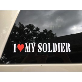 Sticker Tiger I Love My Soldier w/Red Heart Car Decal/Sticker - White & Red