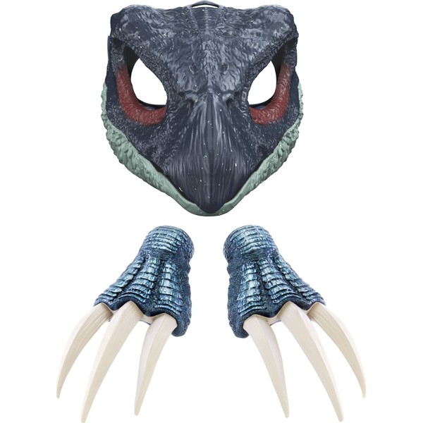 Mattel Jurassic World Dominion Therizinosaurus Dinosaur Costume Pack Featuring Claws and Mask with Roar Sounds, Dinosaur Role-Play