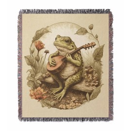 GyftWear Woven Throw Blanket Fall Home Room Cottagecore Décor Banjo Frog 50" x 60" Decorative Tapestry
