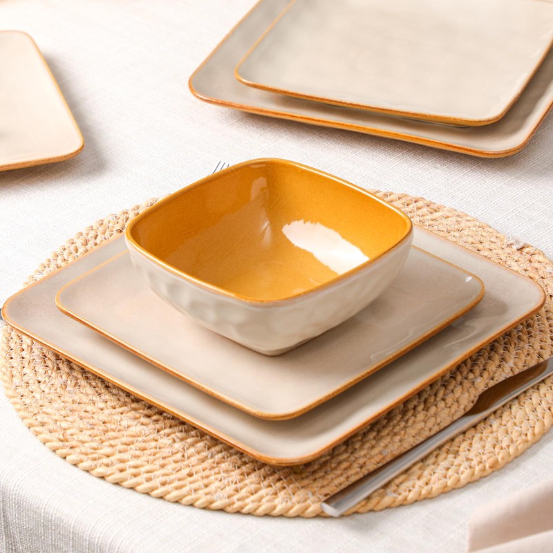 vicrays Ceramic Square 12 Pieces Dinnerware Set - Dinner Plates