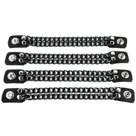 Double Black Chain Bikers Vest Extender for Mc Jacket Real Leather Snaps (8 Inch Long)