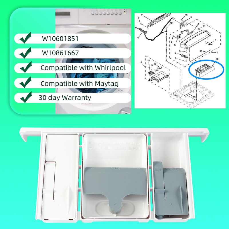 W10861667 W10794820 W10601851 Washer Dispenser Drawer Assembly Compatible with Whirlpool