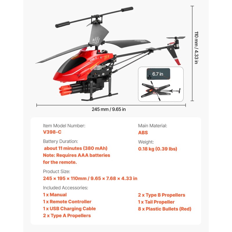 VEVOR RC Helicopter 3.5 Channel Remote Control Aircraft Toy Shooting