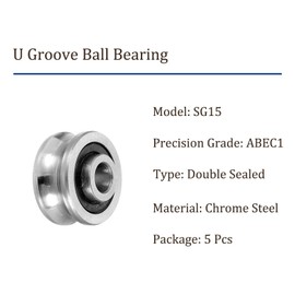 Kozelo Pack of 5 SG15 U Nuts Ball Bearings – [5 x 17 x 8 mm] Sealed Pulley Wheel Roller Bearing for Rail System Use Chrome Steel ABEC1