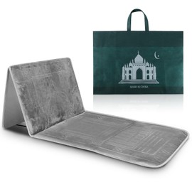 Timgle Foldable Prayer Mat Prayer Rug with Backrest Folding Meditation Chair with Storage Bag Soft Meditation Rug Praying Mat Praying Carpet for Rest Men Women Prayer Ramadan Eid, Muslim Gift (Gray)