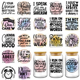 AFRITEE UV DTF Cup Wrap - 20 Sheets Funny Sarcastic Quotes Uvdtf Transfer Stickers for Mugs Coffee, Black Humor UV DTF Cup Wraps for 16 oz Glass DIY Water Bottle Fun Stickers Decal