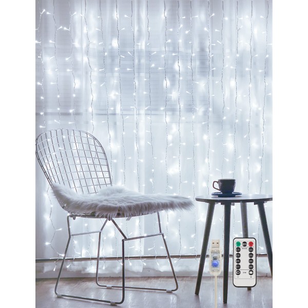 suddus White Curtain Lights for Bedroom Wall, 200 Led Twinkle