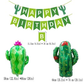 1 Set Green-Themed Birthday Party Decorations, Cactus Mylar Foil Balloons Collocation Cheerful Green Banner for Birthday Party Festive Party Decor Creating A Lively And Joyful Party Scene With Green