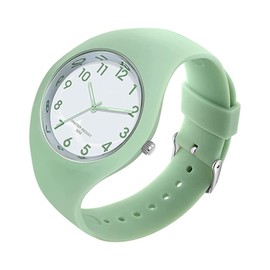 Forrader Uhr mit Silikonband für Damen und Mädchen, großes Zifferblatt, wasserdicht, sportlich, modisch, lässig, einfach, Quarz-Analog-Uhren, grün