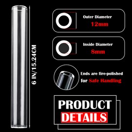 12 Pcs 6 Inches HZCPENG 12mm Diameter 2mm Thickness Borosilicate Glass Blowing Tubes, Transparent Glass Tubing for Glass Making
