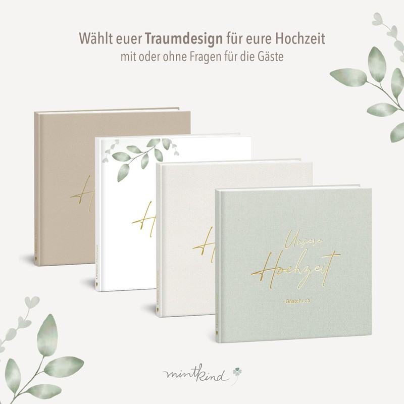 mintkind® Guest Book Wedding Sage - Wedding Book, 84 Pages
