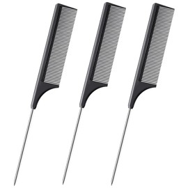 DAZISEN 3 Pieces Hair Comb - Anti-Static Tail Combs Fine Tooth Combs Salon Barber Hairdressing Comb with Stainless Steel Handle for Women and Men