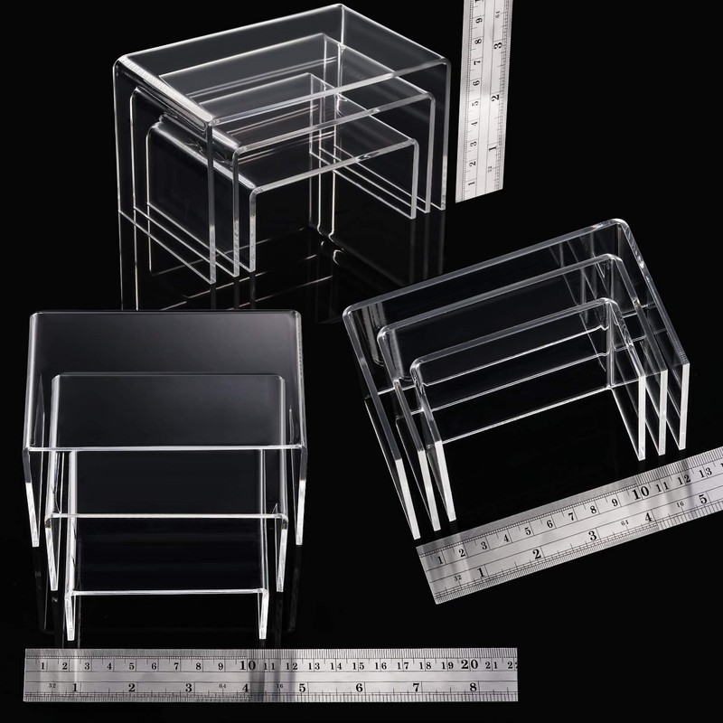 Clear Acrylic Display Risers, 2 Sets of 3 Showcase Shelf