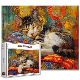 Tucocoo 1000 Piece Jigsaw Puzzles for Adults Cute Kitten Sleeping Painting Jigsaw Puzzle Cat Vintage 1000 Pieces Puzzles for Challenging Family Activity Game Animals DIY Puzzle Wall Decor 20x 27 Inch