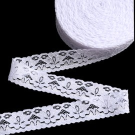 GXTIZAS White Lace Ribbon 28Y Elastic Lace Trim Vintage Pattern Trim for Crafts Gift Wrapping Flower Design Sewing