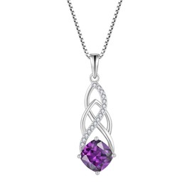 Blaniy Infinity Necklace 925 Sterling Silver Princess Cut Pendant Amethyst February Birthstone Necklace Jewelry Gifts for Women