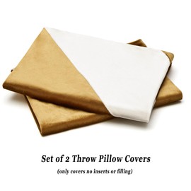 GIGIZAZA 18x18 Ivory Gold Color Block Pillow Covers Pack of 2 Soft Velvet Decorative Throw Pillows Covers Accent Pillowcase for Modern Living Room