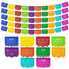 Banderines de Papel Picado Blanco para Fiestas Mexicanas (Paquete de 5 tiras con 10 diseños de bandera de Papel de China/NO es Plástico) - Papel Picado Mexicano para Decoraciones Mexicanas