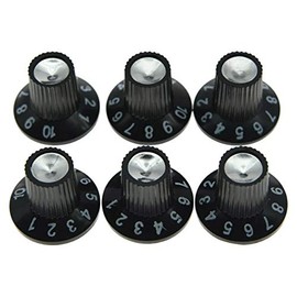 KAISH 6x Guitar AMP Amplifier Skirted Knobs Black w/ Silver Cap for Fender Style AMP