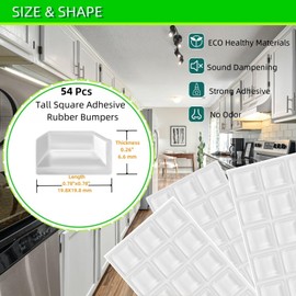 Furnigear Rubber Feet Self Adhesive Rubber Pads Door Bumpers Large - Stick on Rubber Feet for Electronics, Speakers, Furnitures, Appliances, Audio Equipment, Laptop - Clear Tall Square (54pcs)