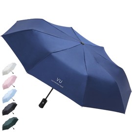 Senshuomy Windproof Travel Umbrella with 8 Sturdy Ribs,Compact and Foldable,One-Touch Automatic Opening and Closing Handle,Lightweight,Strong,and Portable(Dark Blue)