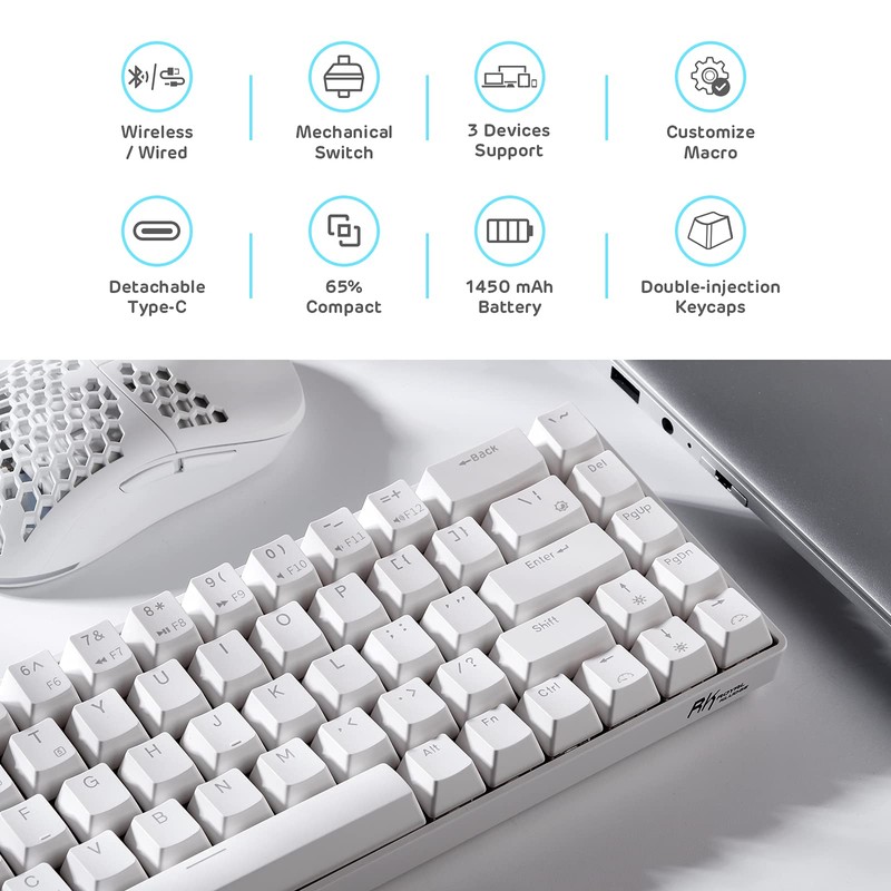 RK ROYAL KLUDGE RK68 Wireless Hot Swappable 65% Mechanical Keyboard,