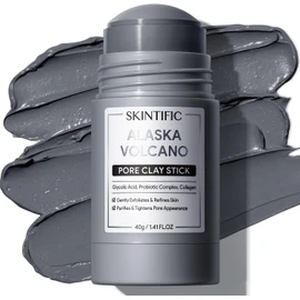 SKINTIFIC Mascarilla en Barra de Arcilla Volcánica – Limpieza Profunda de Poros, Elimina Puntos Negros, Arcilla Natural de Alaska con Ácido Glicólico, Cremosa y No Reseca, Para Todo Tipo de Piel, 40g