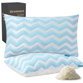 Dreamara Cooling Bed Pillows King Size Set of 2 – Adjustable Loft Shredded Memory Foam Pillows for Side, Back & Stomach Sleepers, Supportive & Breathable for Hot Sleepers (Blue)