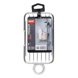 Tatay 6604900 Rectangular Shower Shelf with Hooks - Prevents Drilling - 100% Rustproof - Anodised Aluminium - Modern Design - 24 x 11.5 x 12.5 cm