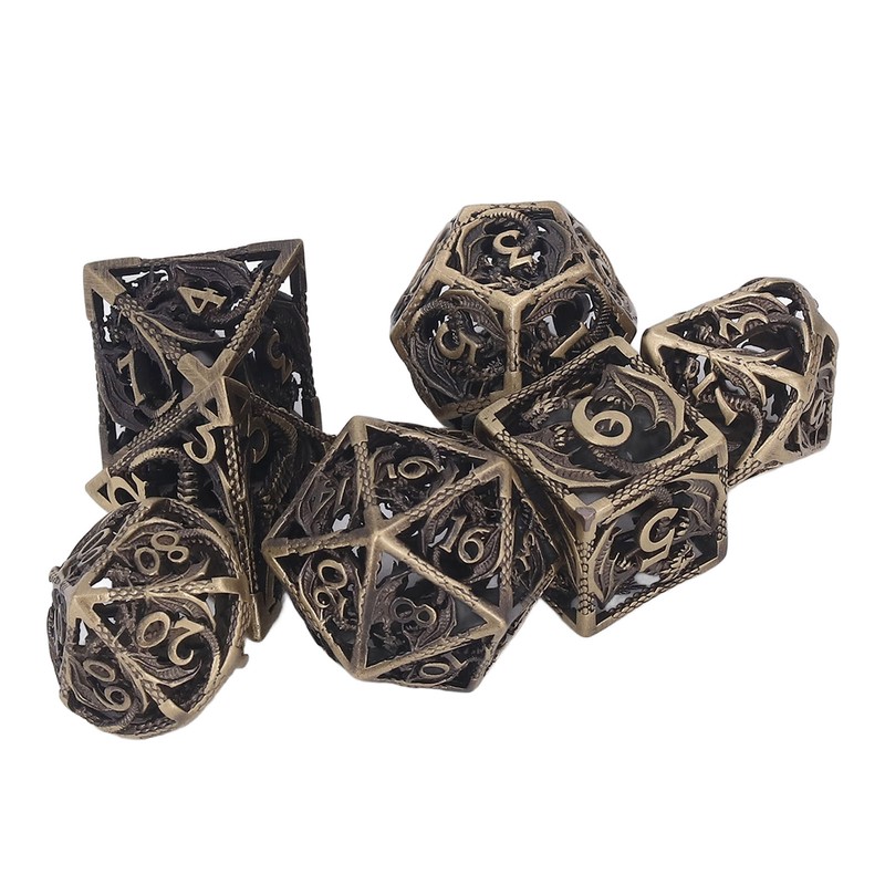 7pcs Copper Dice Set Polyhedral Hollow Clear Number Balancing Table