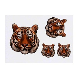 4 x 'Tiger Face' Temporary Tattoos - Water Resistant, Skin-Safe, Non-Toxic Transfers, Mixed Sizes (TO00035775)