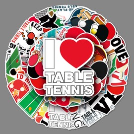 Table Tennis Stickers 50 Pcs for Outdoor Sports - Vinyl Waterproof Funny Decals for Laptop, Scrapbook, Water Bottle, Motorcycle, Car, Skateboard, Phone, Computer, Bike, Luggage - for Teens and Adults