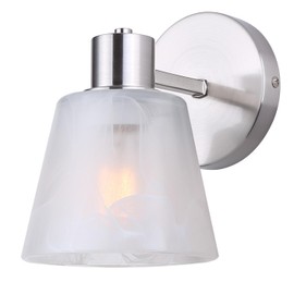 Luelle 1-Light Vanity Light – Brushed Nickel Finish, Alabaster Glass Shade, Modern Transitional Design, Damp Rated for Bathroom Lighting