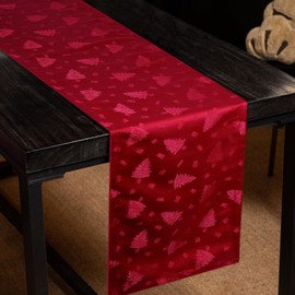 VOPIWOZ Table Runner Christmas Red Modern Tablecloth Christmas with Mini Christmas Tree Pattern Waterproof Christmas Table Runner Ideal Table Decoration Christmas (35 cm x 182 cm) 185 x 35 cm