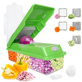 LHS Vegetable Chopper, Multifunctional Food Chopper, Pro Onion Chopper, Vegetable Slicer Dicer Cutter with 5 Blades, Veggie Chopper with Container(8-in-1,Green)