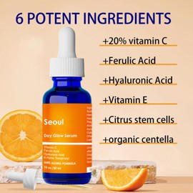 Korean Skin Care 20% Vitamin C Serum with Hyaluronic Acid & CE Ferulic Acid – Anti-Aging Face Serum for Glowing Skin, Reduce Wrinkles & Dark Spots (60ML, Vitamin C)