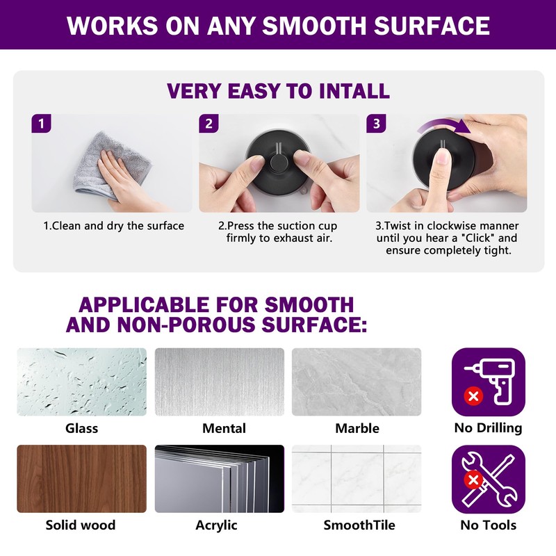 JOMOLA Stainless Steel Bathroom Suction Hooks - No Drill Adhesive-Free