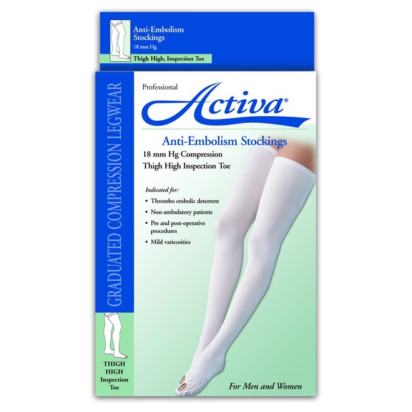 Activa Anti-EMB 18 mmHg Thigh High Closed Toe Stockings, Beige, Small