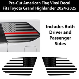 BOGAR TECH DESIGNS Precut Quarter Window American Flag Vinyl Decal Sticker Compatible with Toyota Grand Highlander 2024-2025, Thin Red Line