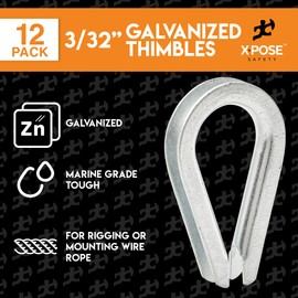 12 Pk Galvanized Steel Thimbles for Wire Rope - 3/32 Inch - Marine Rigging, Sailing, Boat Anchor, Fishing, Railing, DIY, Hobby, Commercial, Industrial Applications - by Xpose Safety