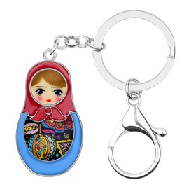 DOWAY Enamel Cute Matrushka Figures Dolls Keyring Babushka Wooden Doll Key Ring for Women Children Girls Bag Belt Decor, multicoloured