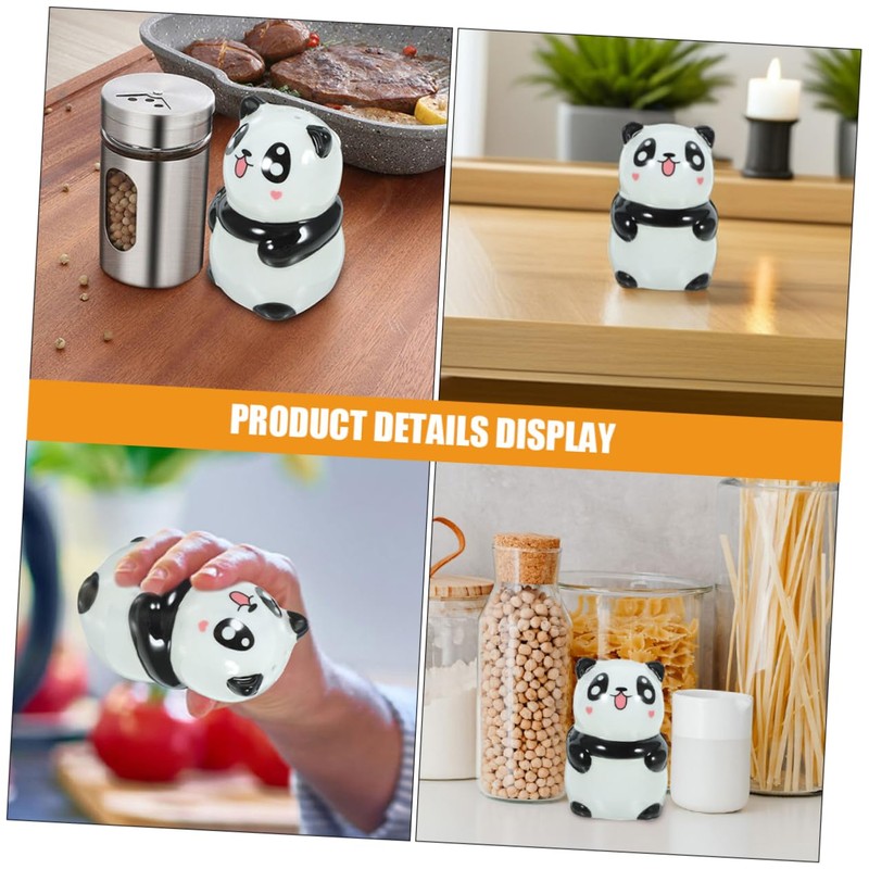 Mikinona 2pcs Ceramic Panda Seasoning Jar Salt Pepper Portable Kitchen