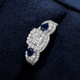 SHELOVES Princess Pear Blue Sapphire Sterling Silver Engagement Ring Wedding Ring Set for Women 6.5