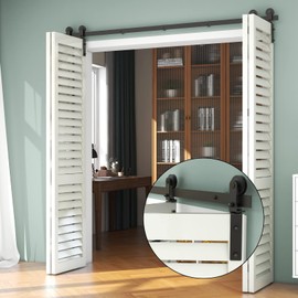 TSMST 72" Bi-Folding Sliding Barn Door Hardware Track Kit for 4 Doors,Heavy Duty Sturdy Bifold Barn Door Hardware Kit,Easy to Assemble,Smoothly and Quietly,I Shape(No Door)