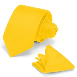 Junmaxroad Mens Tie Set Solid Color 3.15" (8CM) Yellow Formal Necktie and Pocket Square Set in Gift Box