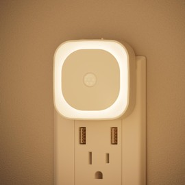 YUNLEX 2 Pack Plug in Night Light with Motion Sensor & Dusk to Dawn Sensor, 3 Sensor Modes, Dimmable Night Lights Plug into Wall, Home Decor, Warm White Nightlight for Kids, Bathroom, Bedroom