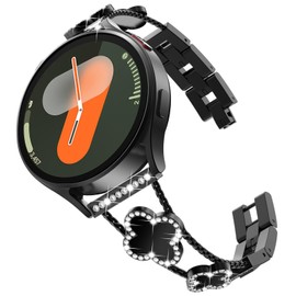 KADES Compatible for SamsungGalaxy Watch 7 Strap 40mm 44mm,Women Diamond Bracelet Metal Band for GalaxyWatch 5/6/4 40mm 44mm, Galaxy Watch6 Classic,Galaxywatch 4 Classic,Black/Black